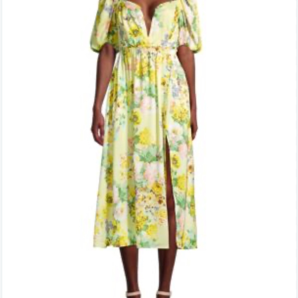 For Love And Lemons Yellow Floral Midi Dress